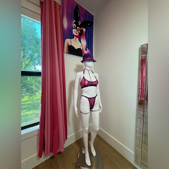 Pink & Purple Sequin Rhinestone Burlesque 5 Piece Lingerie Set XS/XS Hand Sewn - Picture 16 of 17